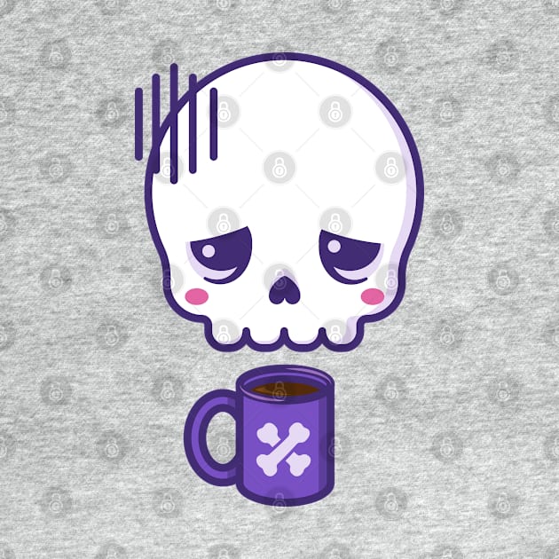 Dead inside, but caffeinated - kawaii skull with coffee cup by Sugar & Bones